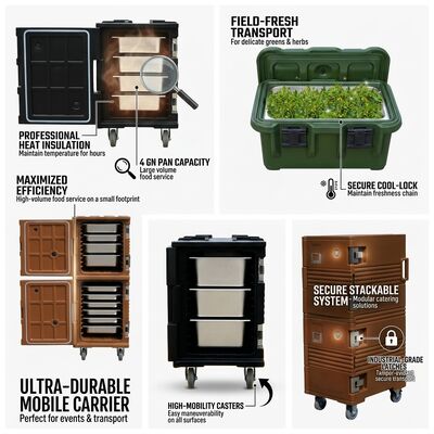Casella di ristorazione pesante 105L rinforzato rotomolded isolato portaalimenti con carrello elevatore base grado marittimo