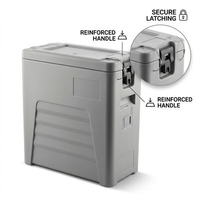 Contenitore per il trasporto di alimenti isolato da 50L a caricamento frontale con chiusure in nylon, scatola per catering rotomolded
