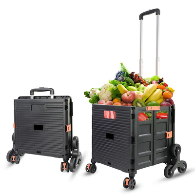 Bagagli di plastica del supermercato del carrello del carrello delle scale di salita che si accampano con la copertura
