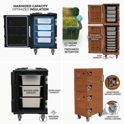 Casella di ristorazione pesante 105L rinforzato rotomolded isolato portaalimenti con carrello elevatore base grado marittimo