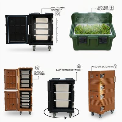 Casella di ristorazione pesante 105L rinforzato rotomolded isolato portaalimenti con carrello elevatore base grado marittimo