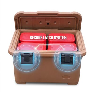 Contenitore per il trasporto di alimenti isolato da 50L a caricamento frontale con chiusure in nylon, scatola per catering rotomolded