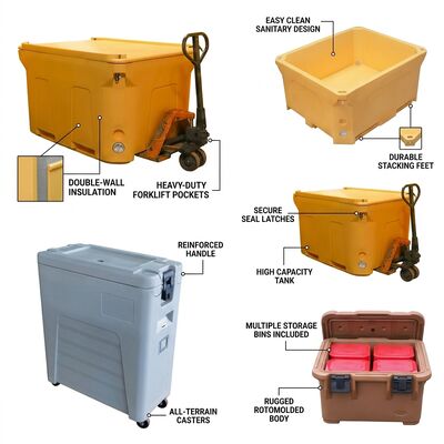 Contenitore per il trasporto di alimenti isolato da 50L a caricamento frontale con chiusure in nylon, scatola per catering rotomolded