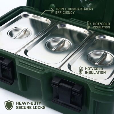 Contenitori per alimenti militari isolati con ruote da 30L, impilabili, per il trasporto di cibi caldi, per catering dell'esercito